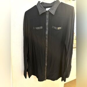 Women's Harley Davidson Button Down Shirt Size L Black Faux Leather Trim